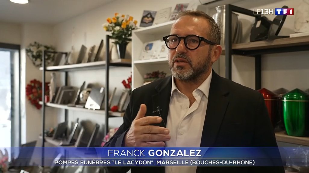 franck-gonzalez-pompes-funebres-lacydon-tf1 Franck Gonzalez, président des Pompes funèbres Le Lacydon à Marseille, interviewé dans le JT de 13 h de TF1